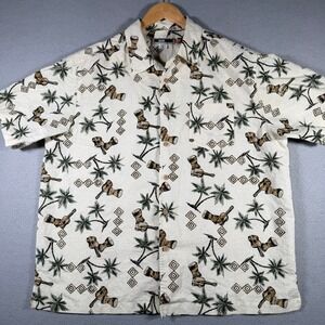 Vintage Quiksilver Edition Mens XL Linen Blend Tropical Palm Tree Shirt R509870‎